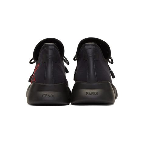 fendi black & red fiend high-top sneakers|black Fendi tights.